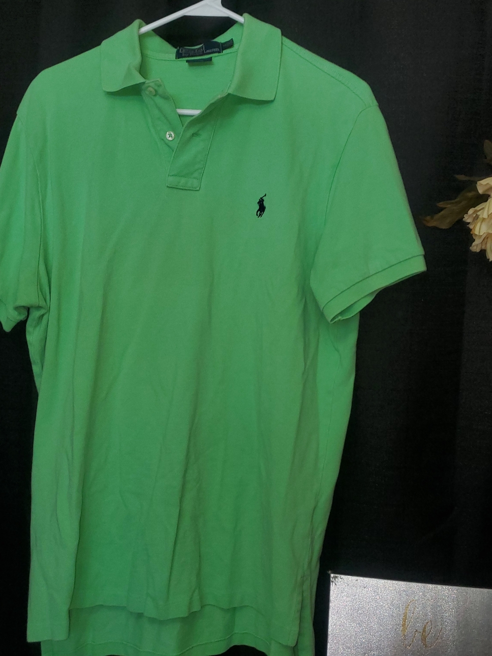 Polo SZ LG By Ralph Lauren Men’s Bright Green Custom Fit Quarter Button Shirt